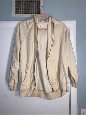 American Eagle Outfitters Cream Zip Hoodie Jacket